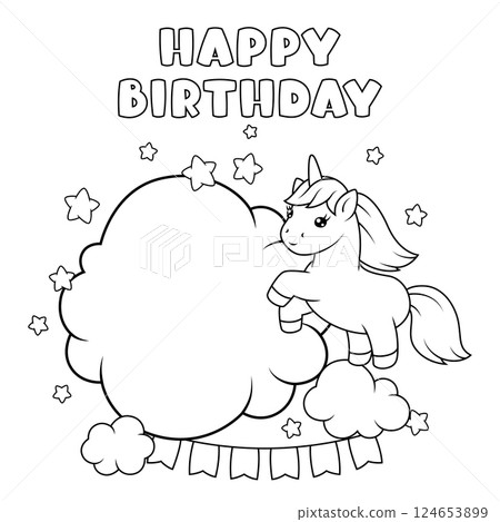 Card with unicorn. Happy birthday party invitation. 124653899