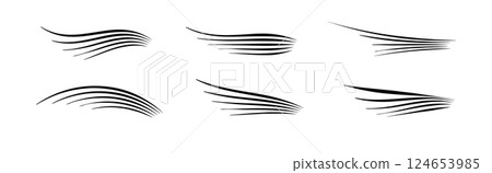 Flowing wind motion line. Air logo wave. Air movement and gust symbol pack. Vector 124653985