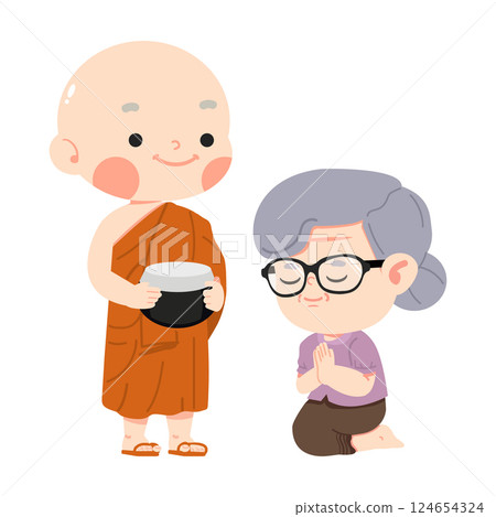 Monk and Elderly Woman Praying Monk and Elderly Woman Praying 124654324