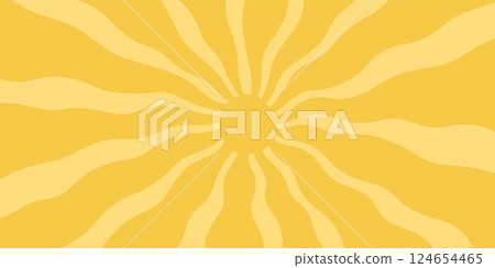 Summer sun horizontal background. Groovy sun with wavy rays, Summer sun horizontal background. Groovy sun with wavy rays, 124654465