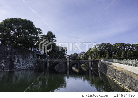 Stone bridge reflected in the water 124654480