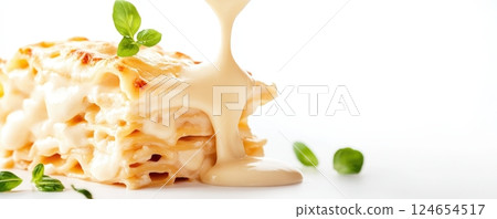 Delicious Homemade Lasagna Dish with Creamy Cheese and Tomato Sauce 124654517