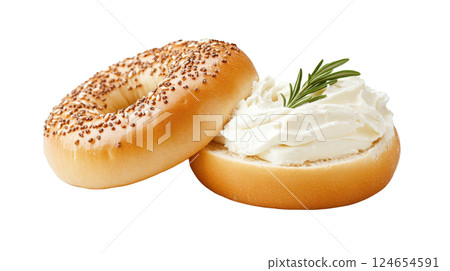 Delicious Sesame Seed Bagel with Creamy Cream Cheese Topping Delicious Sesame Seed Bagel with Creamy Cream Cheese Topping 124654591
