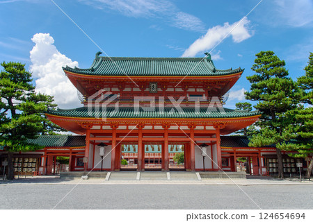 Heian Shrine's Otenmon Gate shines against the blue sky 124654694