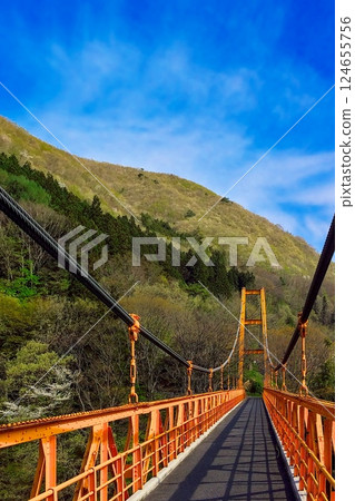 山上的紅色吊橋 山上的紅色吊橋 124655756