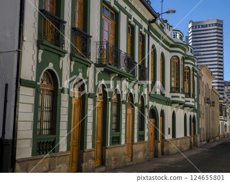 old painted building in Candelaria historic downtown district, Bogota colombia 124655801