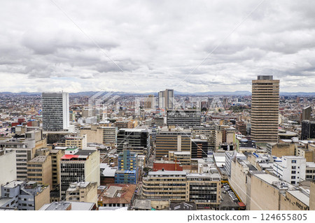 Aerial view from a skyscraper of Candelaria historic downtown district, Bogota colombia 124655805