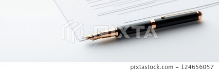 Elegant Black and Metallic Pen on Document or Form in Office or School Workspace 124656057