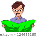 Man with Glasses and Mustache Reading a Newspaper. Cartoon Illustration 124656165