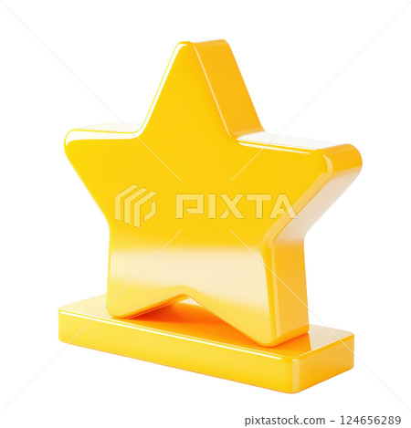 Vibrant Yellow 3D Star Graphic Icon on Plain White Studio Background  Minimalist Geometric Shape Design Shiny Glossy Decor Element Computer Digital 124656289