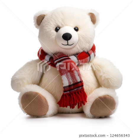 戴著圍巾的可愛北極熊泰迪熊 124656343