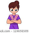 Cartoon Woman with Arms Crossed and Hair Bun. Character Portrait Illustration 124656509