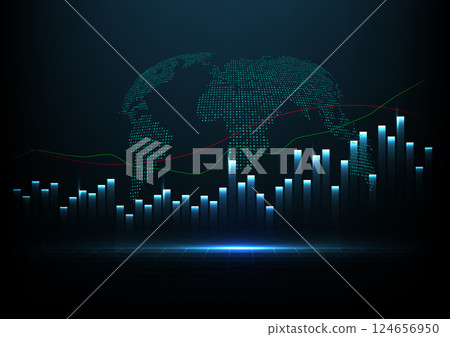 Stock market or forex trading graph and candlestick chart suitable for financial investment concept. Economy trends background for business idea and abstract finance background. Vector illustration. 124656950