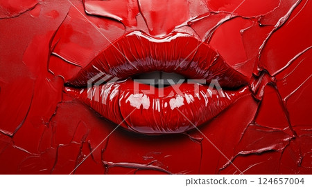 Glossy dark red texture on a subtle lip imprint. Glossy dark red texture on a subtle lip imprint. 124657004