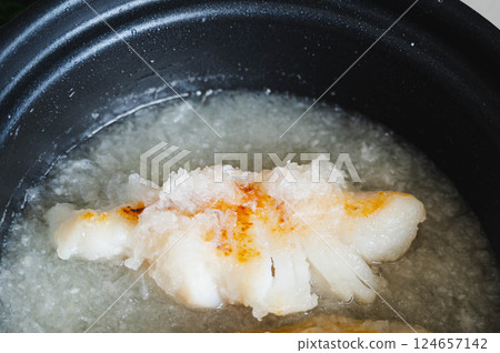 Cod simmered in miso sauce 124657142