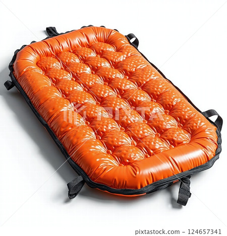 Vibrant orange inflatable camping mattress for outdoor adventure and relaxation 124657341