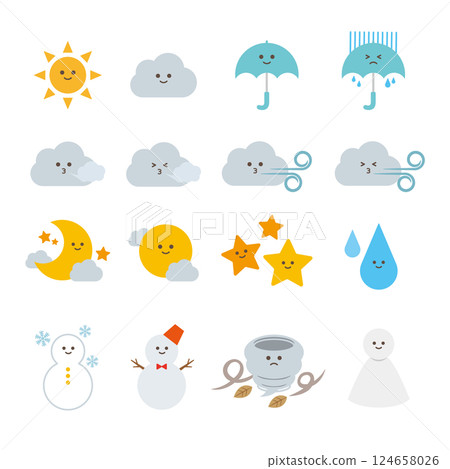 Illustration set of cute weather icons Illustration set of cute weather icons 124658026
