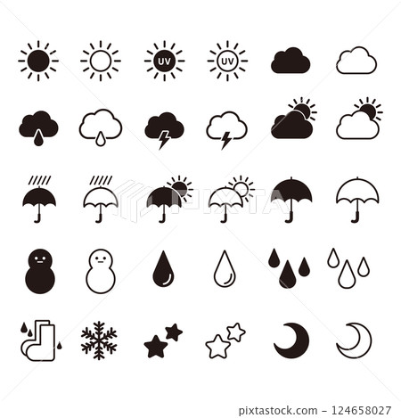 一組黑白天氣圖示插圖 124658027