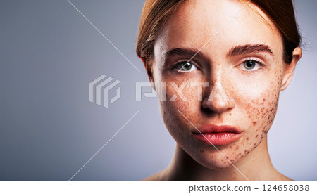 a young woman with freckles, moles, and natural skin texture, highlighting skin conditions and beauty diversity, person skin portraiture, skin conditions, skin portraiture, disorders a young woman with freckles, moles, and natural skin texture, highlighting skin conditions and beauty diversity, person skin portraiture, skin conditions, skin portraiture, disorders 124658038