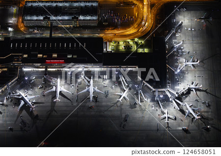 Aerial view of Haneda Airport at night 124658051