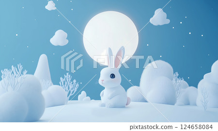 中秋節滿月下的玉兔 中秋節滿月下的玉兔 124658084