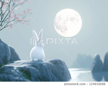 中秋節滿月下的玉兔 中秋節滿月下的玉兔 124658086