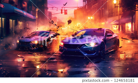 City Collision: A Dramatic Encounter on Urban Streets 124658181