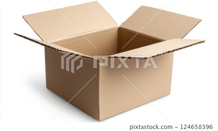 Empty Light Brown Cardboard Box on White Background 124658396