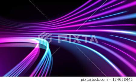 Blue and Pink Light Trails, Long Time Exposure Motion Blur Effect, Vector Illustration 124658445