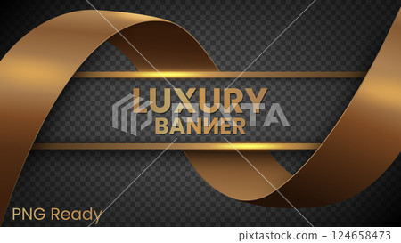 Luxury Banner with Golden Ribbon on Transparent Pattern, Ready For PNG, Vector Illustration 124658473