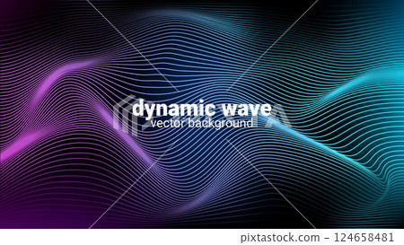 Geometric Dynamic Wave, 3D Wireframe, Vector Illustration 124658481