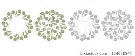 Arugula leaves Brussels sprout heads Circular Frame border Copy space Round Background Texture Set 4 Arugula leaves Brussels sprout heads Circular Frame border Copy space Round Background Texture Set 4 124658544