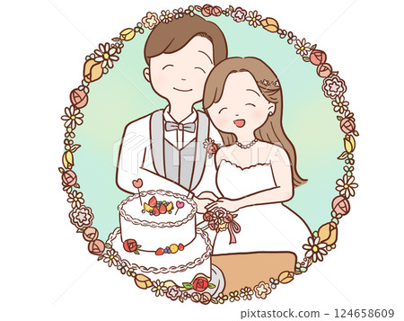 一對夫婦穿著婚紗的插圖 一對夫婦穿著婚紗的插圖 124658609