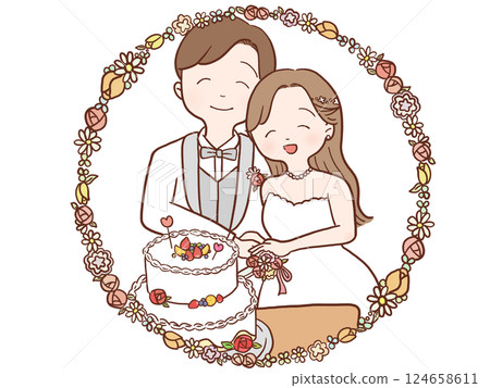 Illustration of a couple wearing wedding dresses 124658611