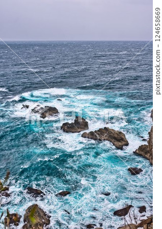 Cape Ashizuri raging in bad weather Cape Ashizuri raging in bad weather 124658669