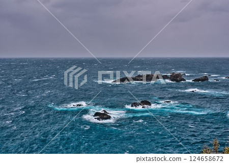 Cape Ashizuri raging in bad weather Cape Ashizuri raging in bad weather 124658672