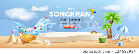 ongkran water festival thailand podium display, colorful flowers in a water bowl water splashing ongkran water festival thailand podium display, colorful flowers in a water bowl water splashing 124658954