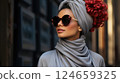 Stylish Young Woman in Glasses and Headscarf 124659325
