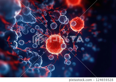 Virus Replication: Close-Up View of a Virus Cell in the Body 124659328