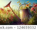 Garden Care and Maintenance - A Watering Can for Blooming Plants - Generative AI 124659332