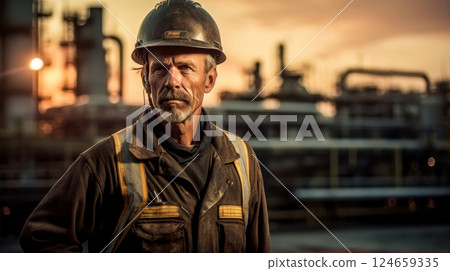 Evening Shift: Manufacturing Scene with Worker in Uniform 124659335