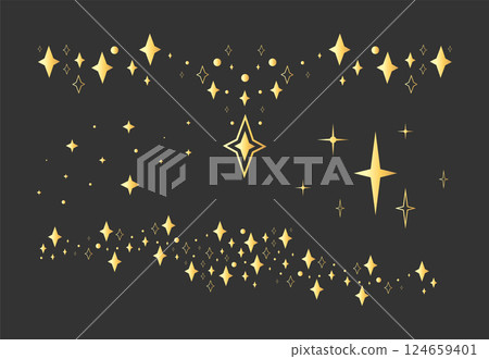 Golden celestial star decorative borders dividers on dark background. Space design elements. Vector illustration 124659401