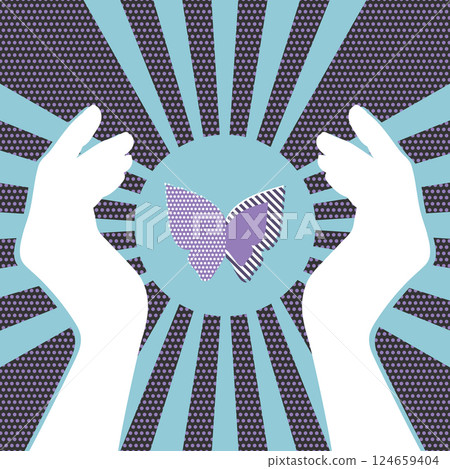 Abstract modern poster with human hands catching butterfly. Vector illustration Abstract modern poster with human hands catching butterfly. Vector illustration 124659404