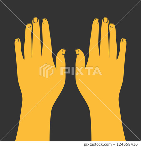 Human outstretched arms. Straight arms on dark background. Vector illustration 124659410