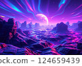 Art Sci-Fi image depicting a mysterious alien planet with an eerie atmosphere. Generative AI Art Sci-Fi image depicting a mysterious alien planet with an eerie atmosphere. Generative AI 124659439