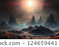Art Sci-Fi image depicting a mysterious alien planet with an eerie atmosphere. Generative AI Art Sci-Fi image depicting a mysterious alien planet with an eerie atmosphere. Generative AI 124659441