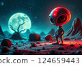 Art Sci-Fi image depicting a mysterious alien planet with an eerie atmosphere. Generative AI Art Sci-Fi image depicting a mysterious alien planet with an eerie atmosphere. Generative AI 124659443