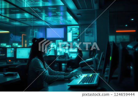 People in a futuristic office. AI Generated 124659444