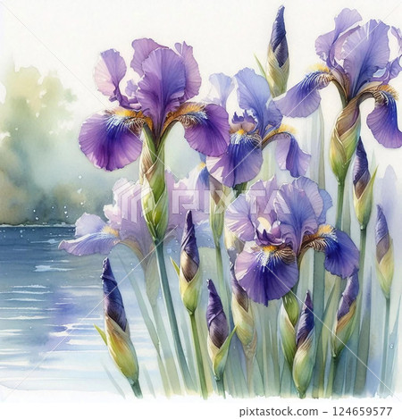 Piercing butterflies blooming at the water's edge 124659577