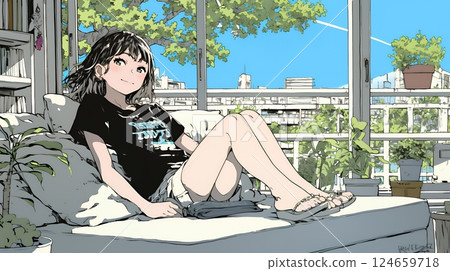 一位年輕女子享受著沒有計劃的平靜假期 124659718